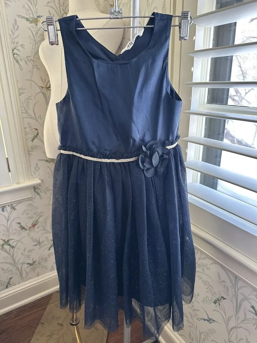 Girls H&M Fancy Dress Sz 7-8 years Navy Blue Sparkle Christmas Wedding New Year